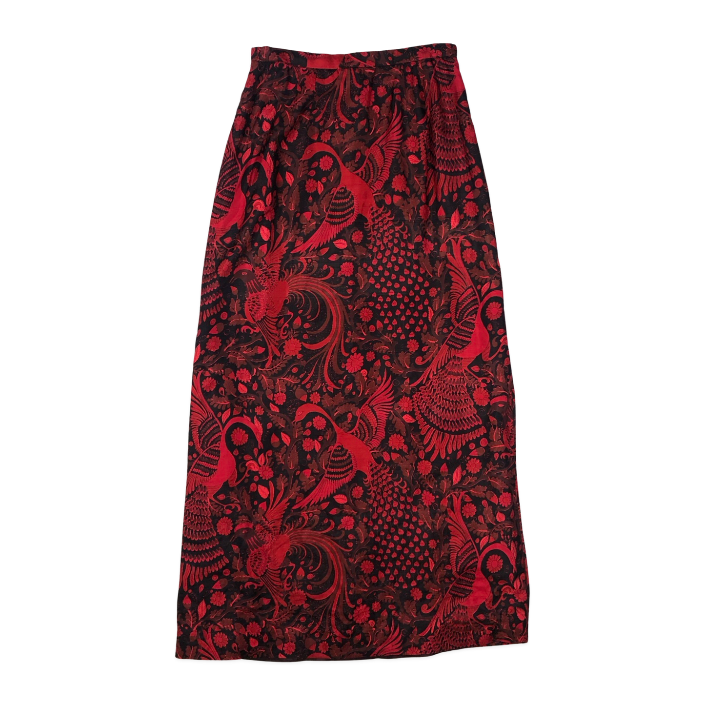 Vintage Red Paisley Bird Peacock Print Skirt 10