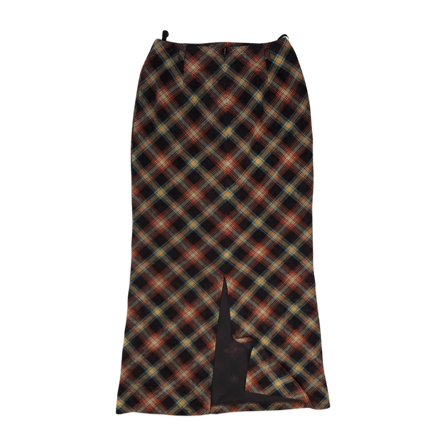 Vintage Brown, Yellow, and Blue Plaid Velvet Pencil Skirt 4 6