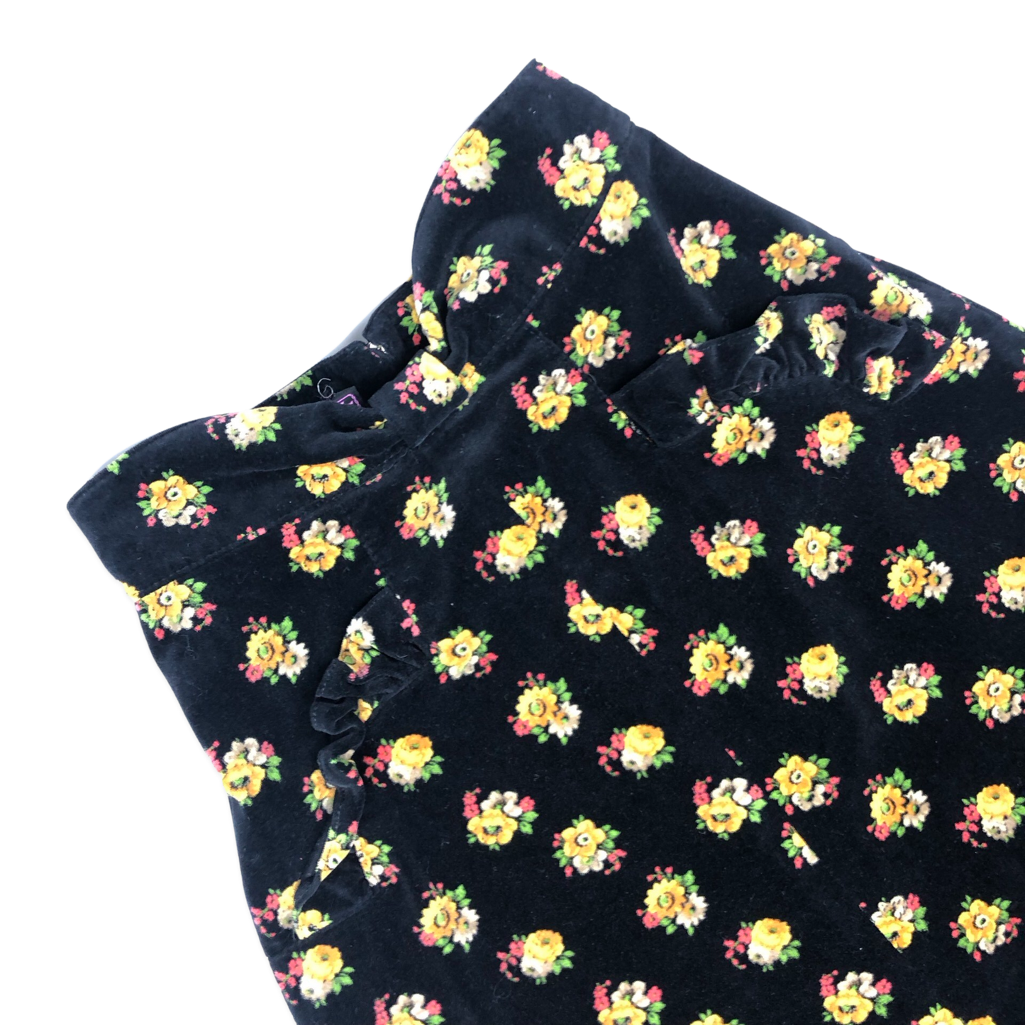 Vintage Black and Yellow Floral Velvet Velour Skirt 6