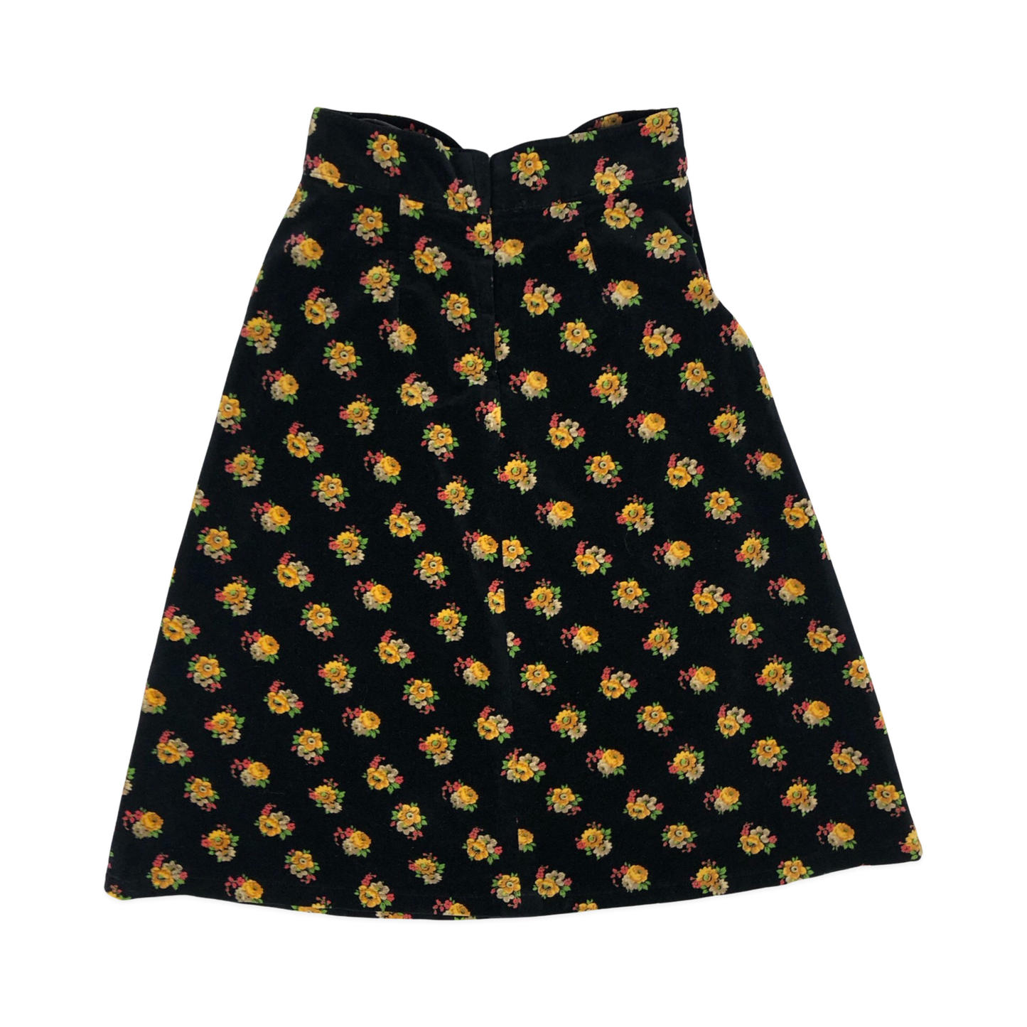 Vintage Black and Yellow Floral Velvet Velour Skirt 6