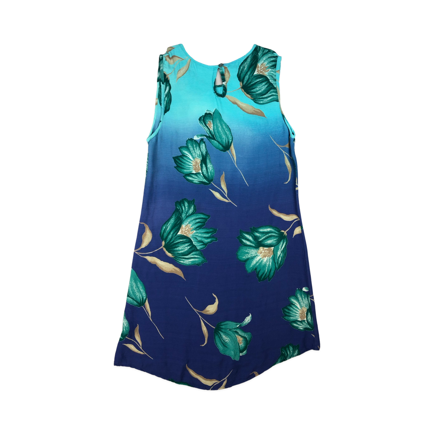 Vintage Blue Floral Print Sleeveless Beach Dress 10