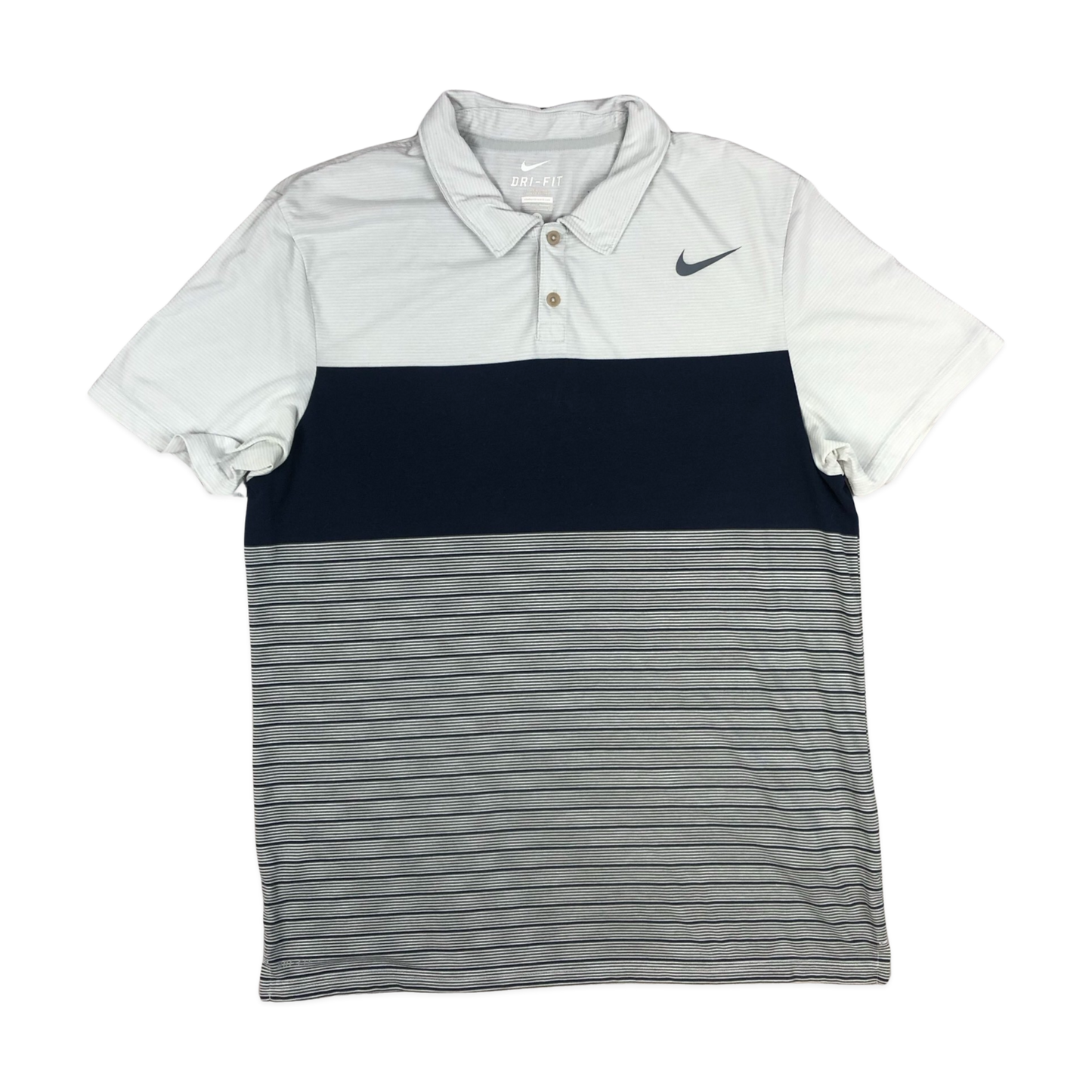 Vintage Nike Striped White and Navy Polo Shirt L