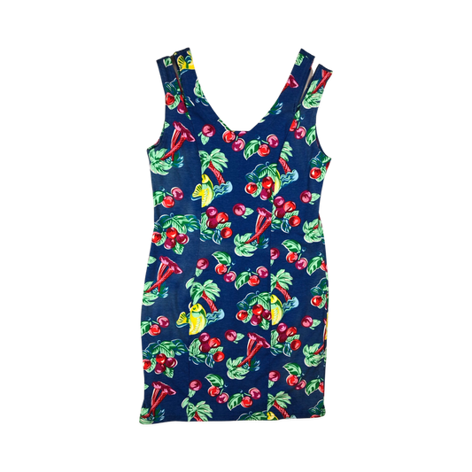 Vintage Blue Beach Theme Graphic Print Sleeveless Dress 8