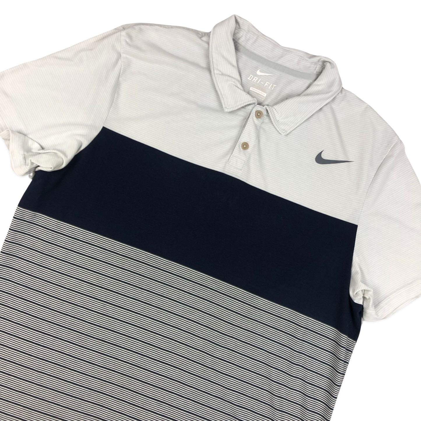Vintage Nike Striped White and Navy Polo Shirt L