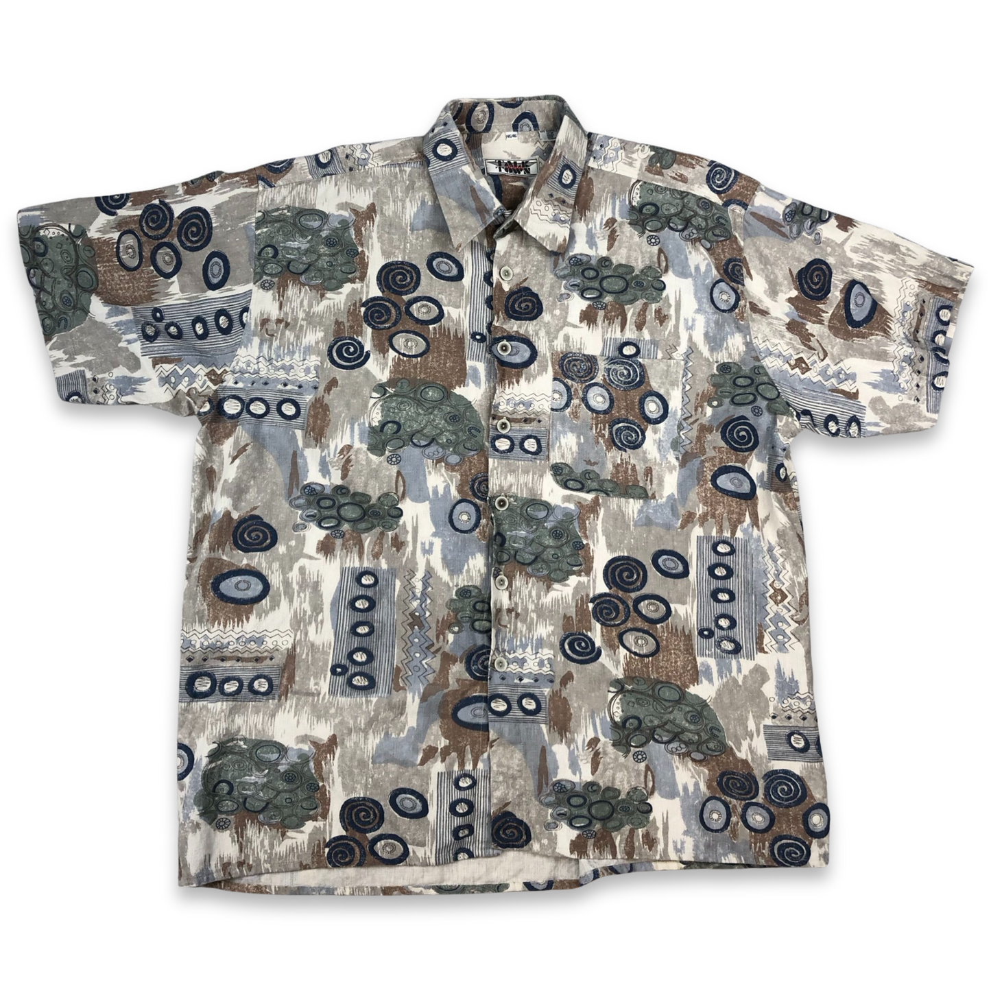 Vintage Abstract Crazy Pattern Printed Linen Short Sleeved Shirt 3XL