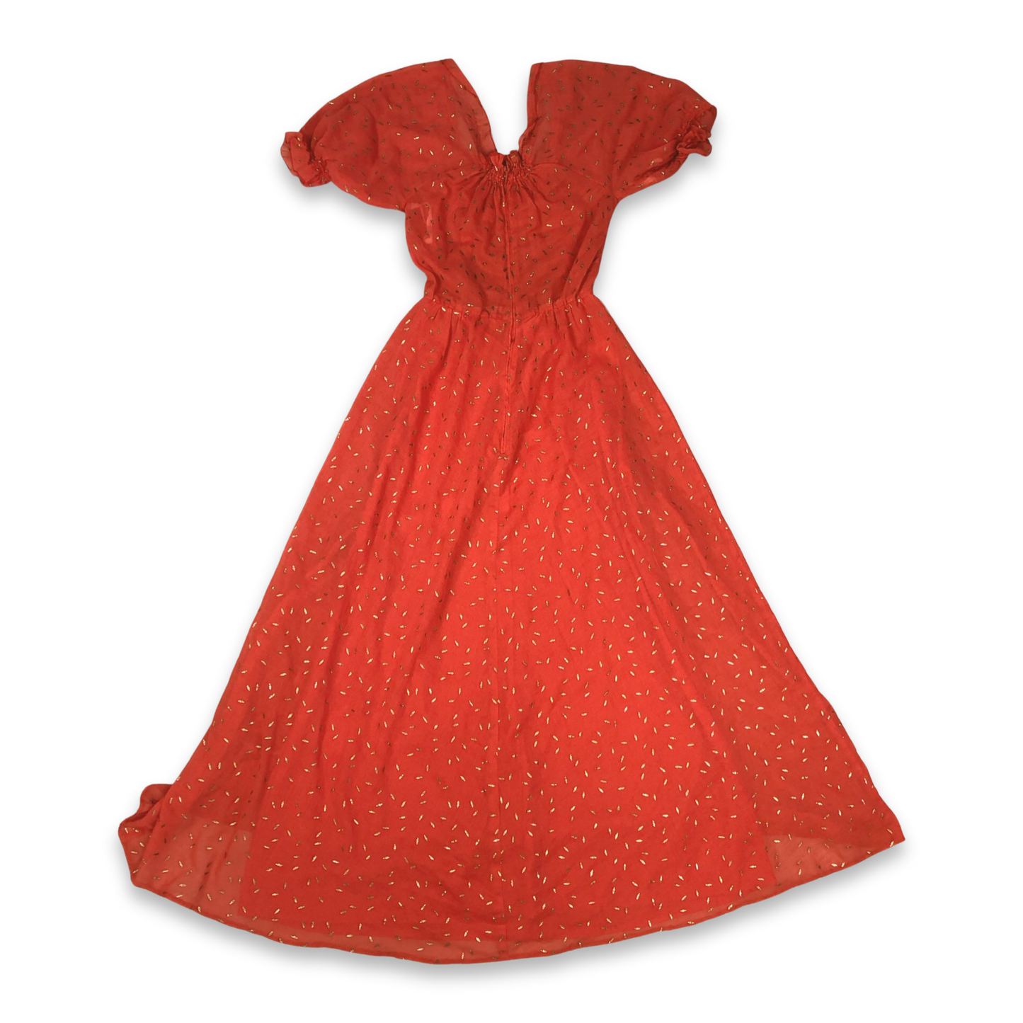 Vintage 70s Gold Flecked Red Maxi Dress Size 8