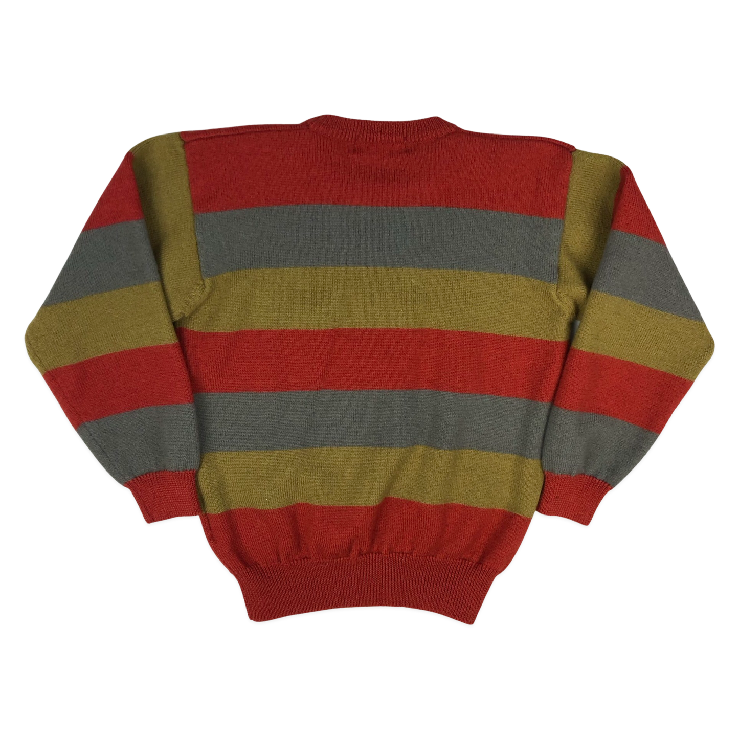Vintage 80s Striped Orange, Green, and Grey Knit Jumper M