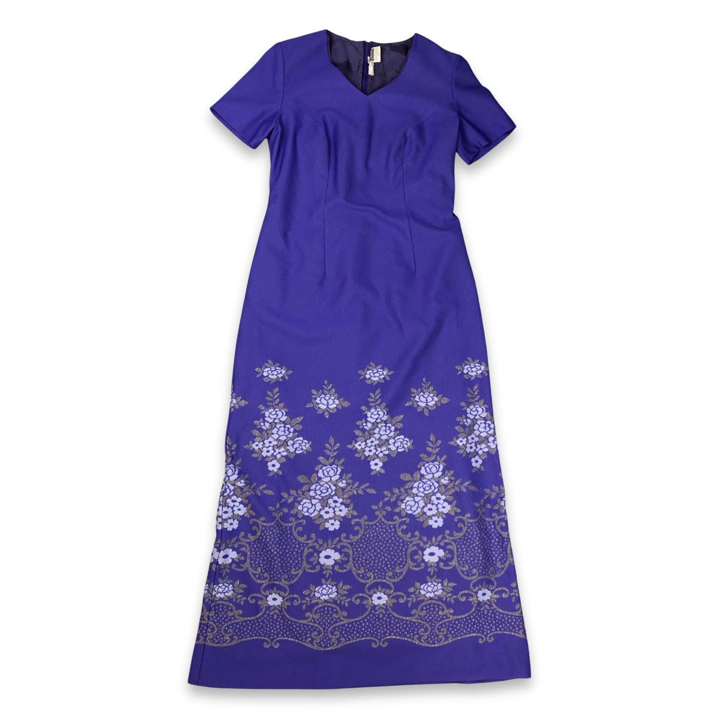 Vintage 70s Lilac Purple Floral Maxi Dress 12
