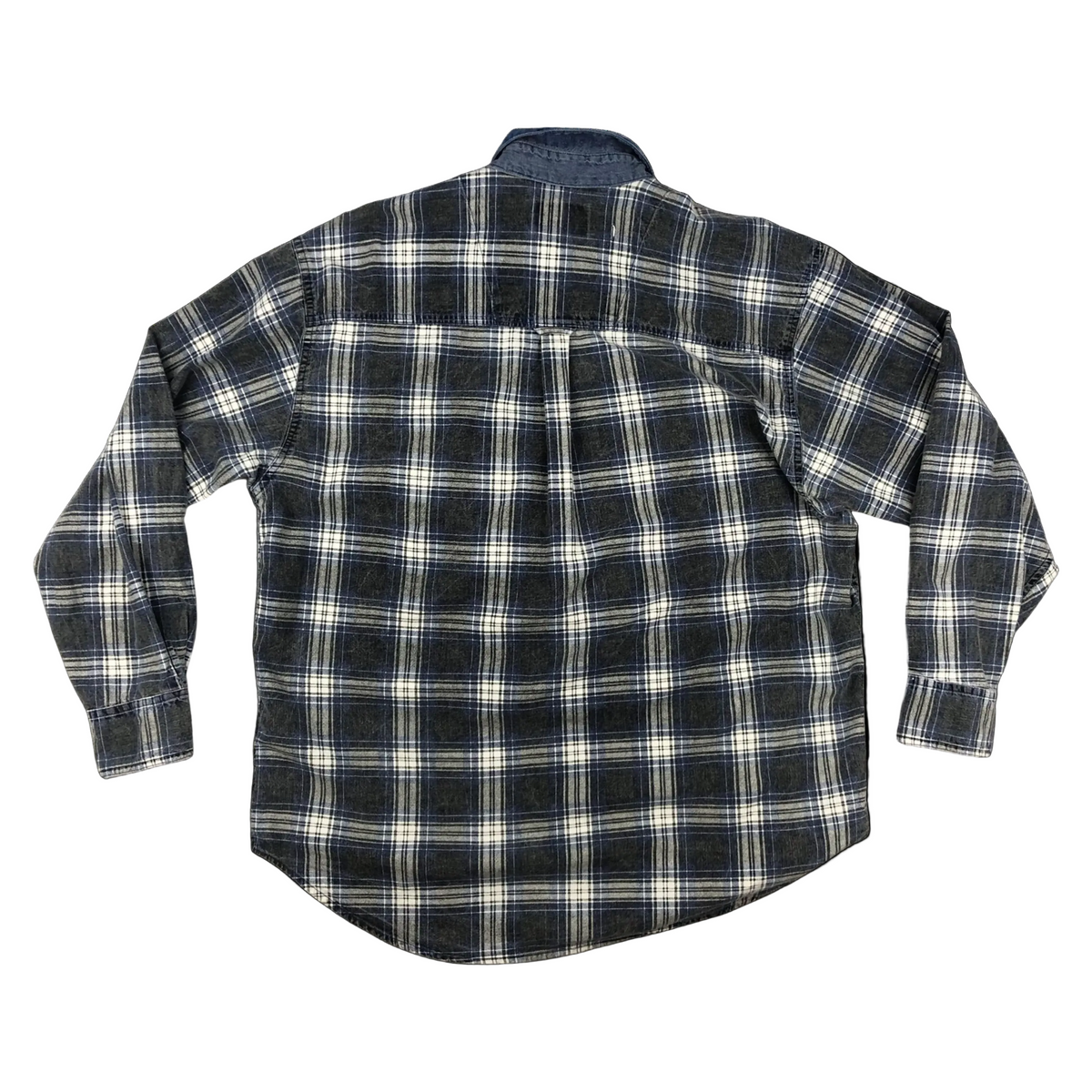 Vintage 90s Blue Grey White Plaid Check Long Sleeve Button-Up Flannel Shirt XXL