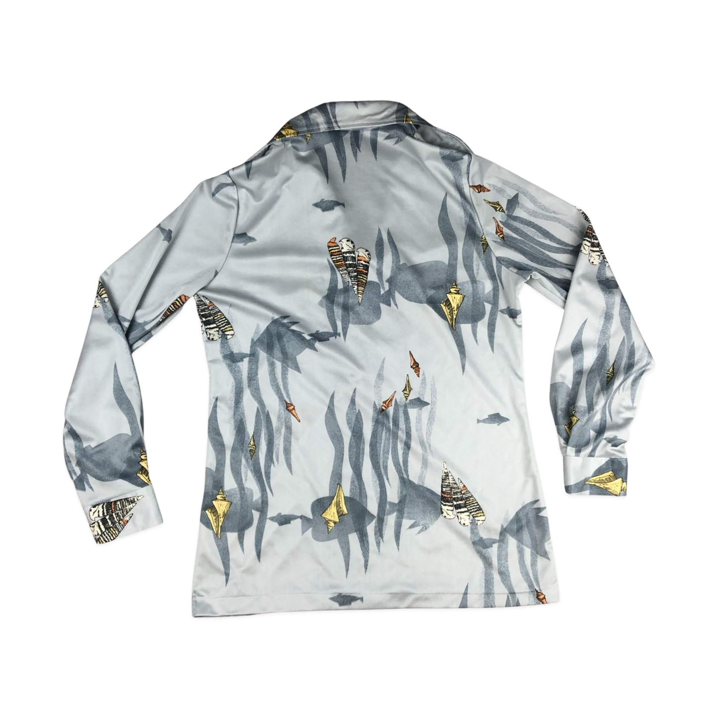 Vintage 70s Grey Aquatic Print Blouse 8