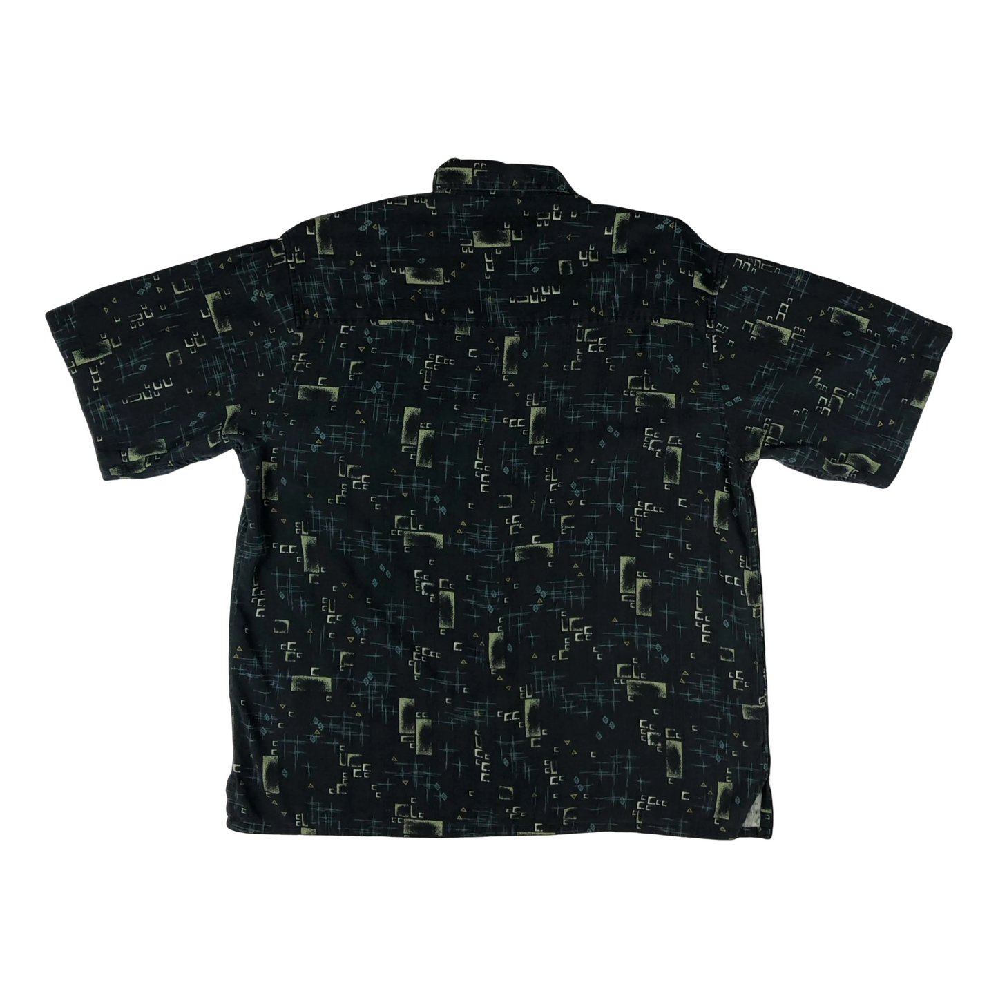 Vintage Black Abstract 50s Style Print Silk Hawaiian Shirt Rockabilly XL