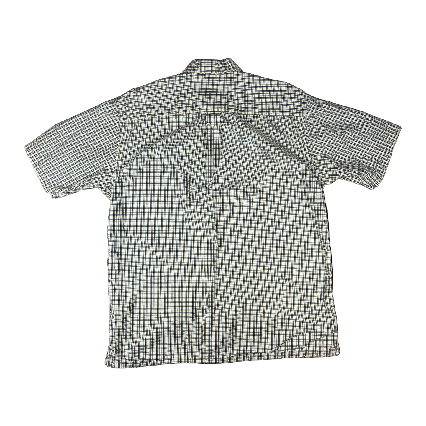 Vintage 2000s Nautica Blue Yellow Checked Plaid Short Sleeve Casual Shirt XL