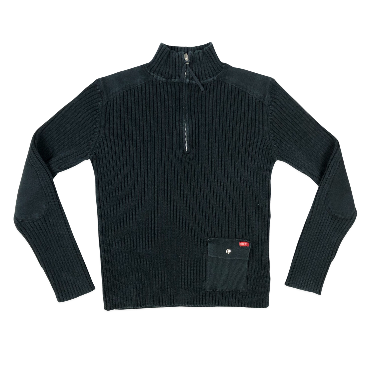 Vintage Y2K Black 1/4-zip Ribbed Knit Jumper S