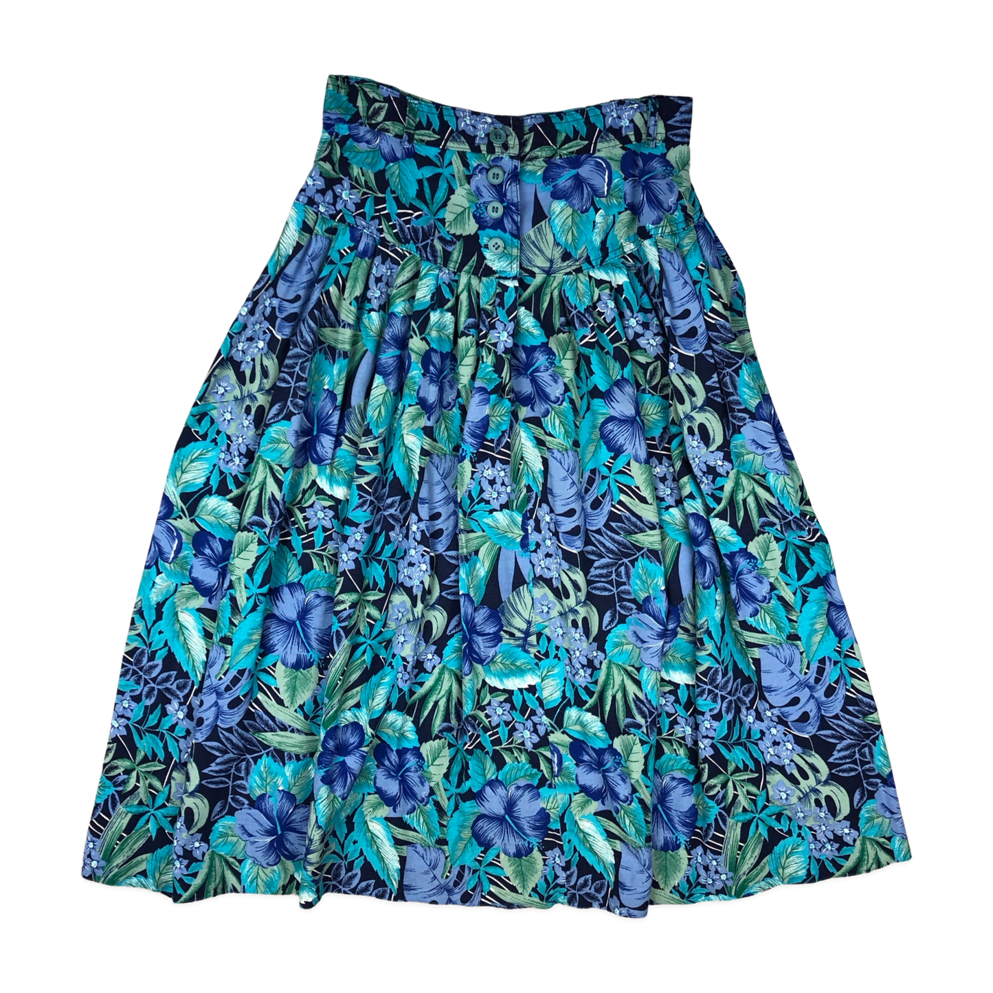 Vintage 80s Blue Floral Pleated Skirt 8