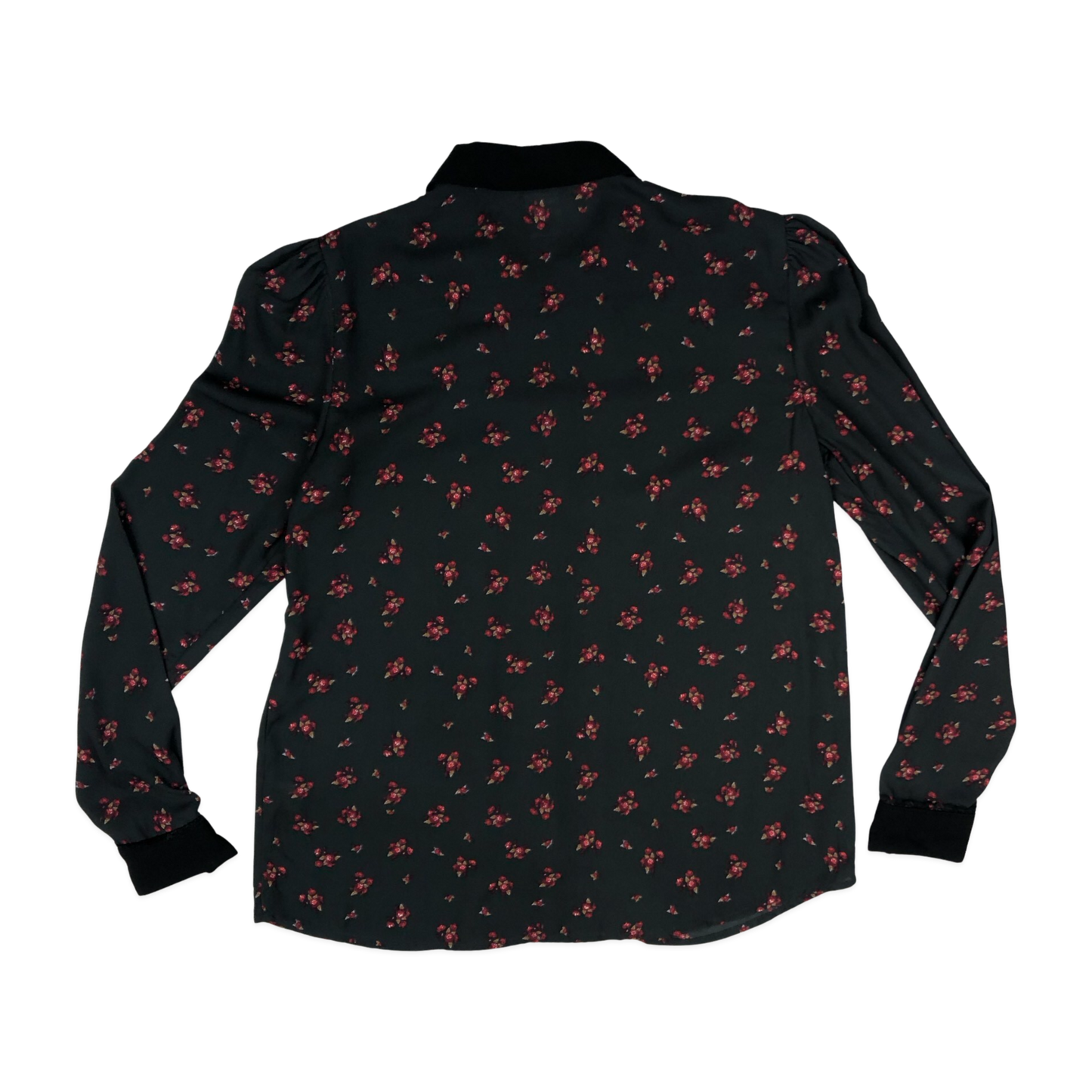 Vintage 90s Y2K Black Floral Print Blouse 8