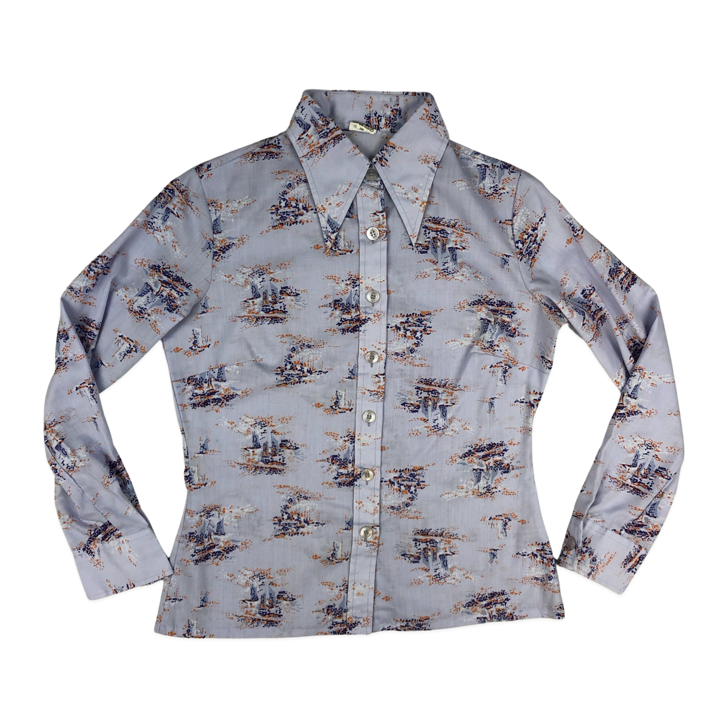 Vintage 70s Lilac Abstract Pattern Blouse 14
