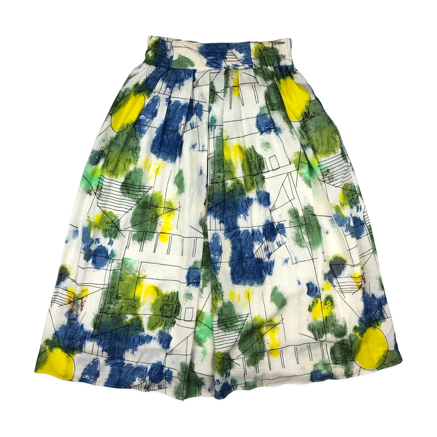 Vintage 80s Abstract Print Pleated Skirt 10/12