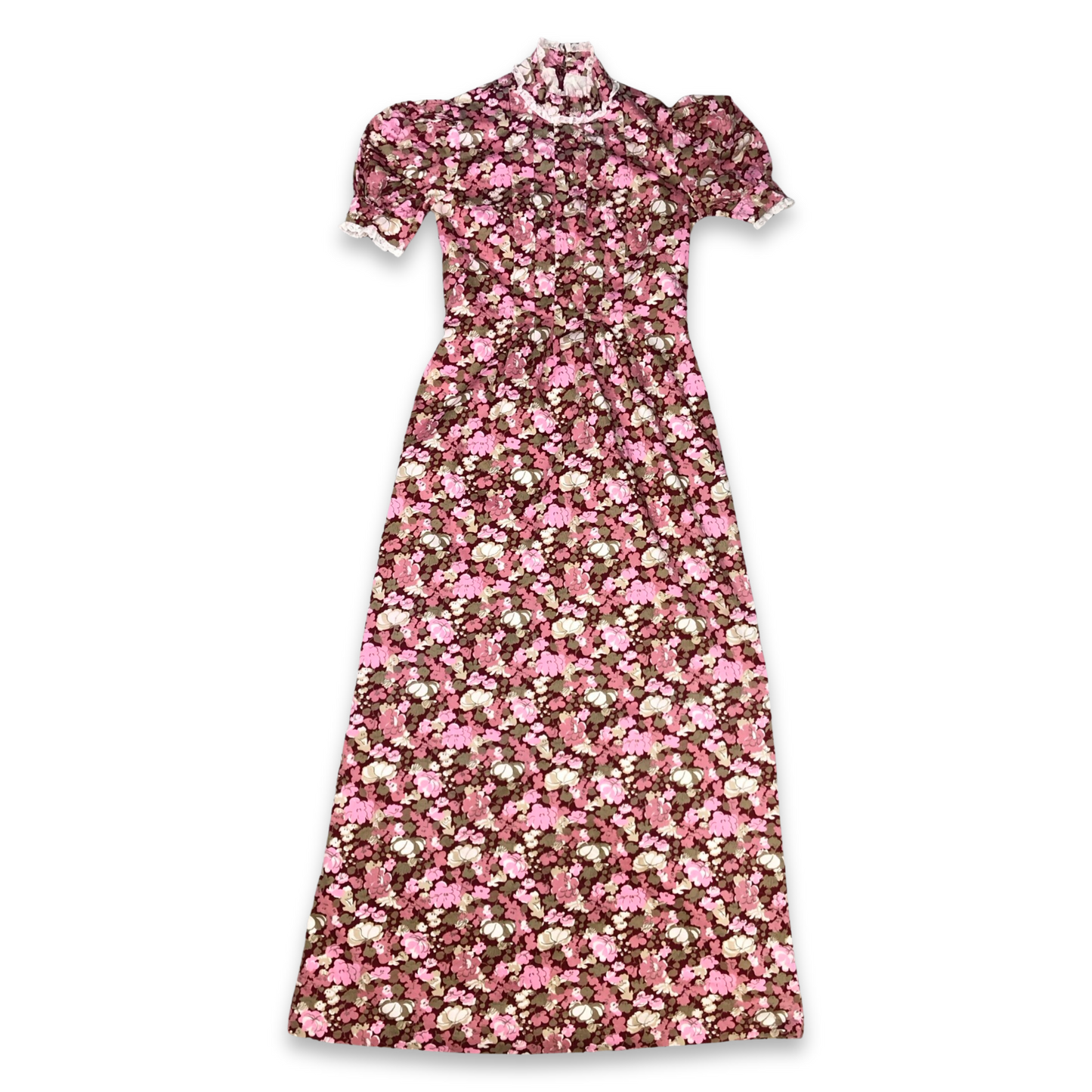 Vintage 70s Pink Floral Prairie Maxi Dress 6