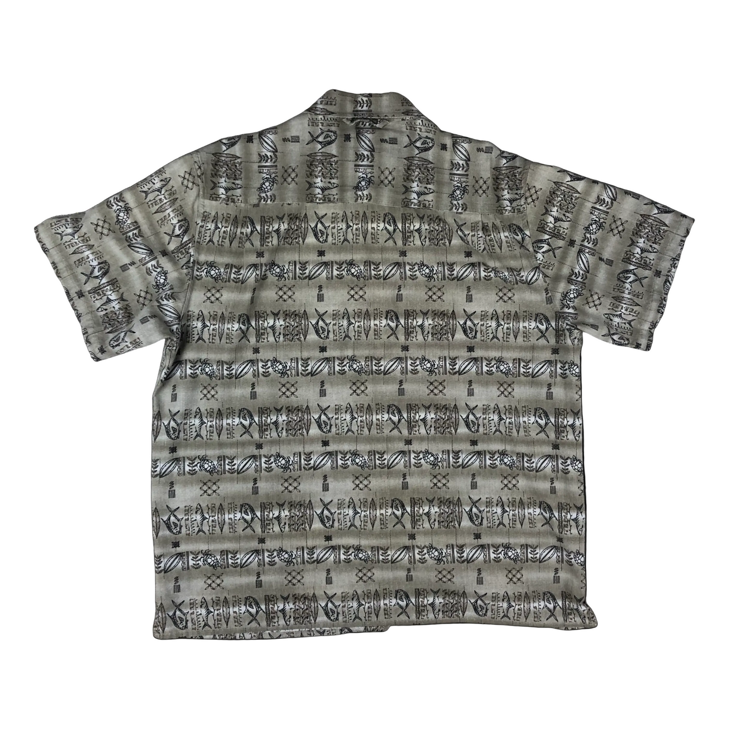 Vintage Beige Fish Sea Themed Abstract Print Surfer Shirt XL