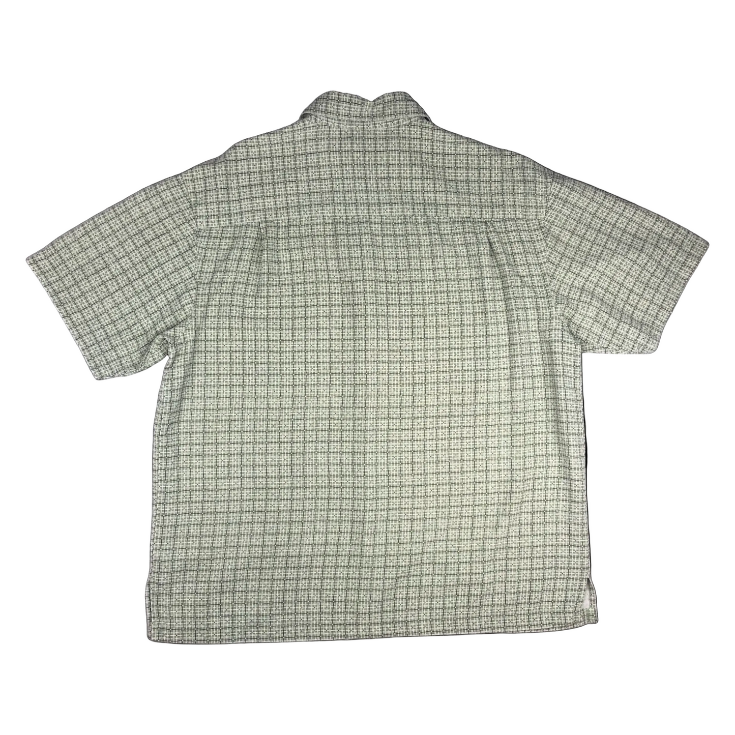 Vintage Green Abstract Check Print Silk Shirt L