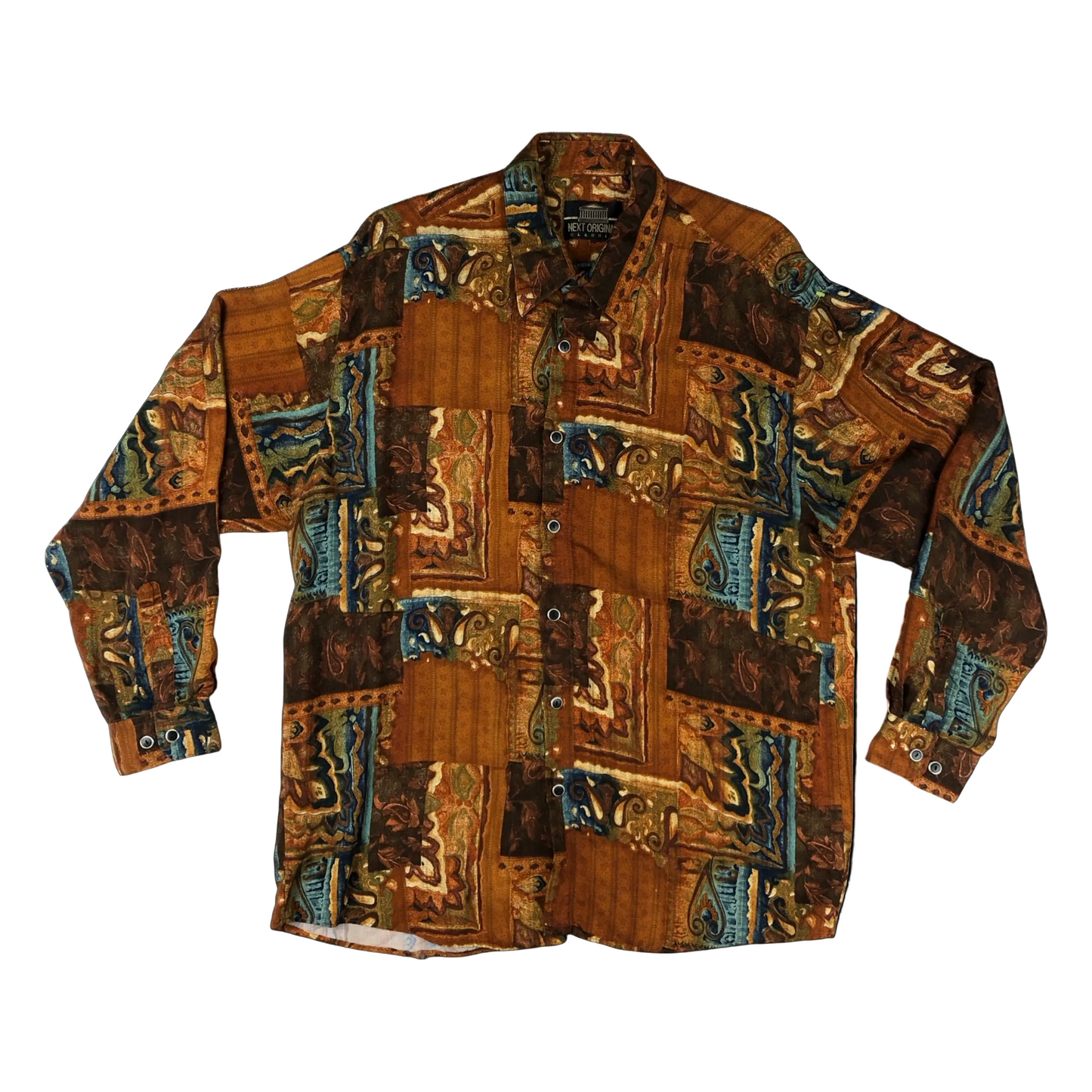 Vintage Next Orange & Brown Abstract Print Viscose Shirt XL