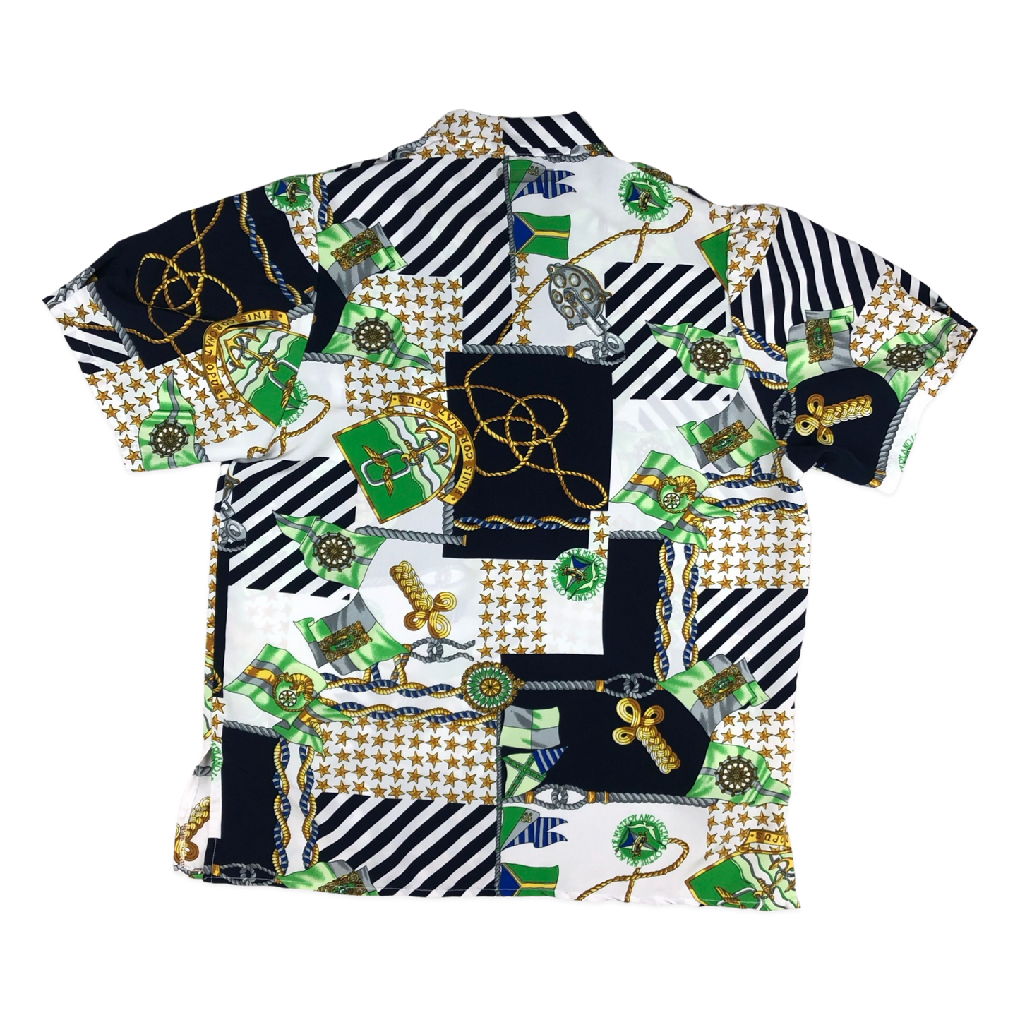Vintage 80s Navy Green and Gold Abstract Print Blouse 16