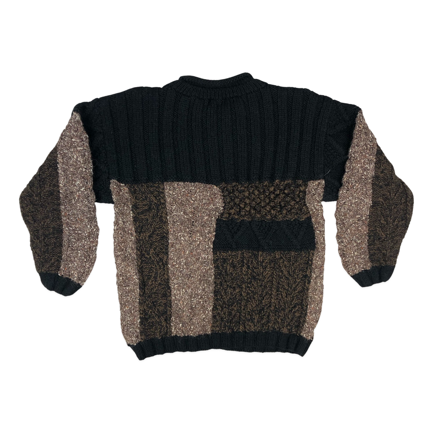 Vintage 80s Black and Brown Patterned Knit Jumper M