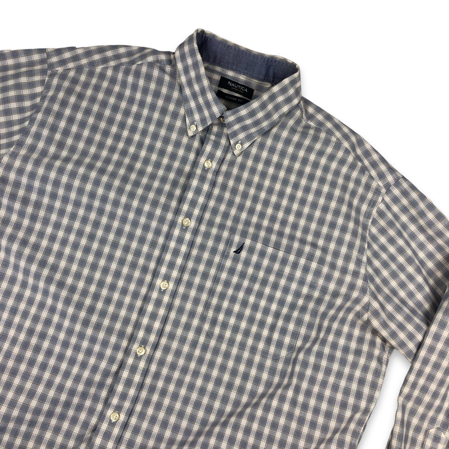 Vintage Nautica Blue and White Plaid Shirt Size 3XL