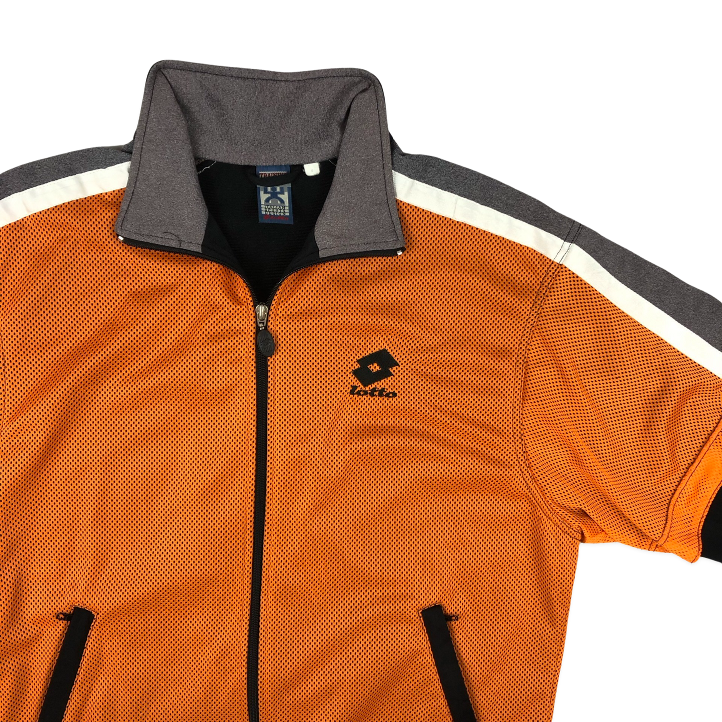 Vintage 90s Lotto Orange, Black, and Grey Track Jacket L