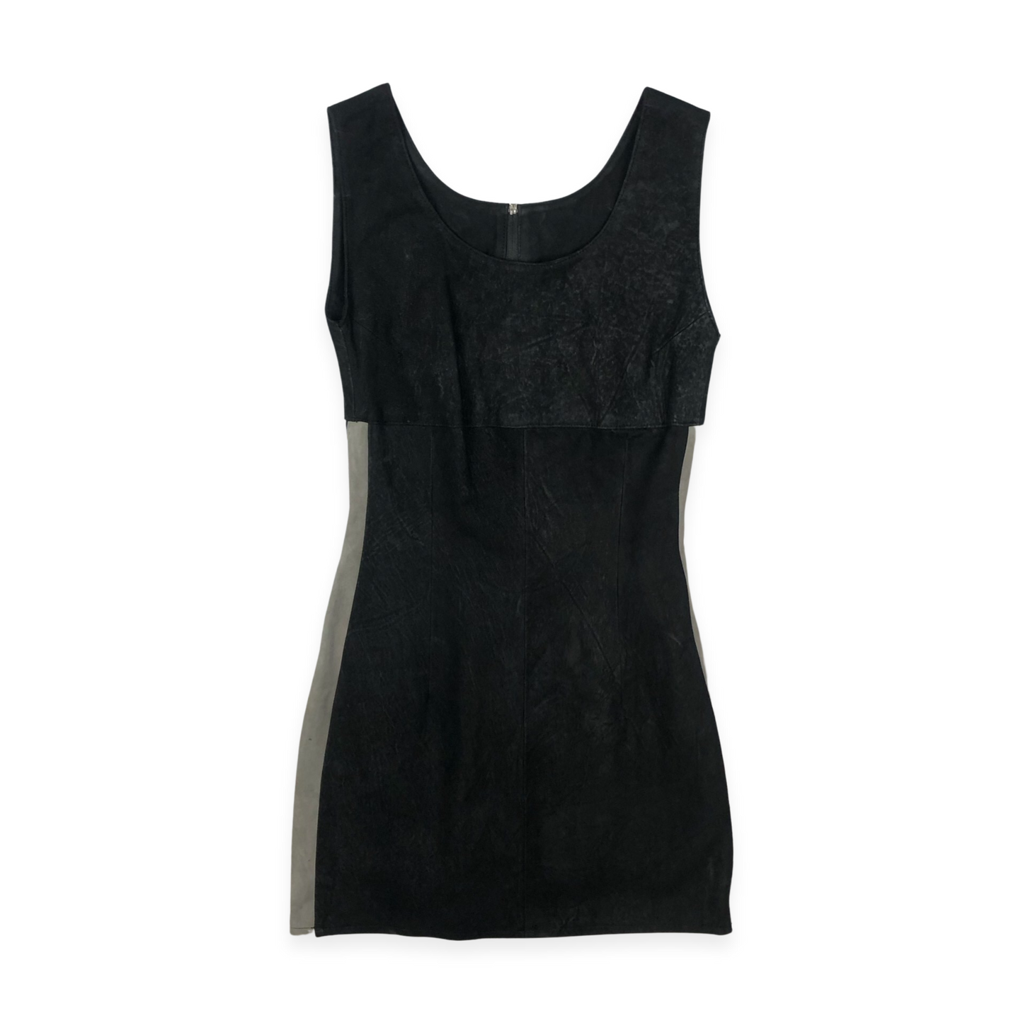 Vintage 80s 90s Black Leather Sleeveless Dress 8