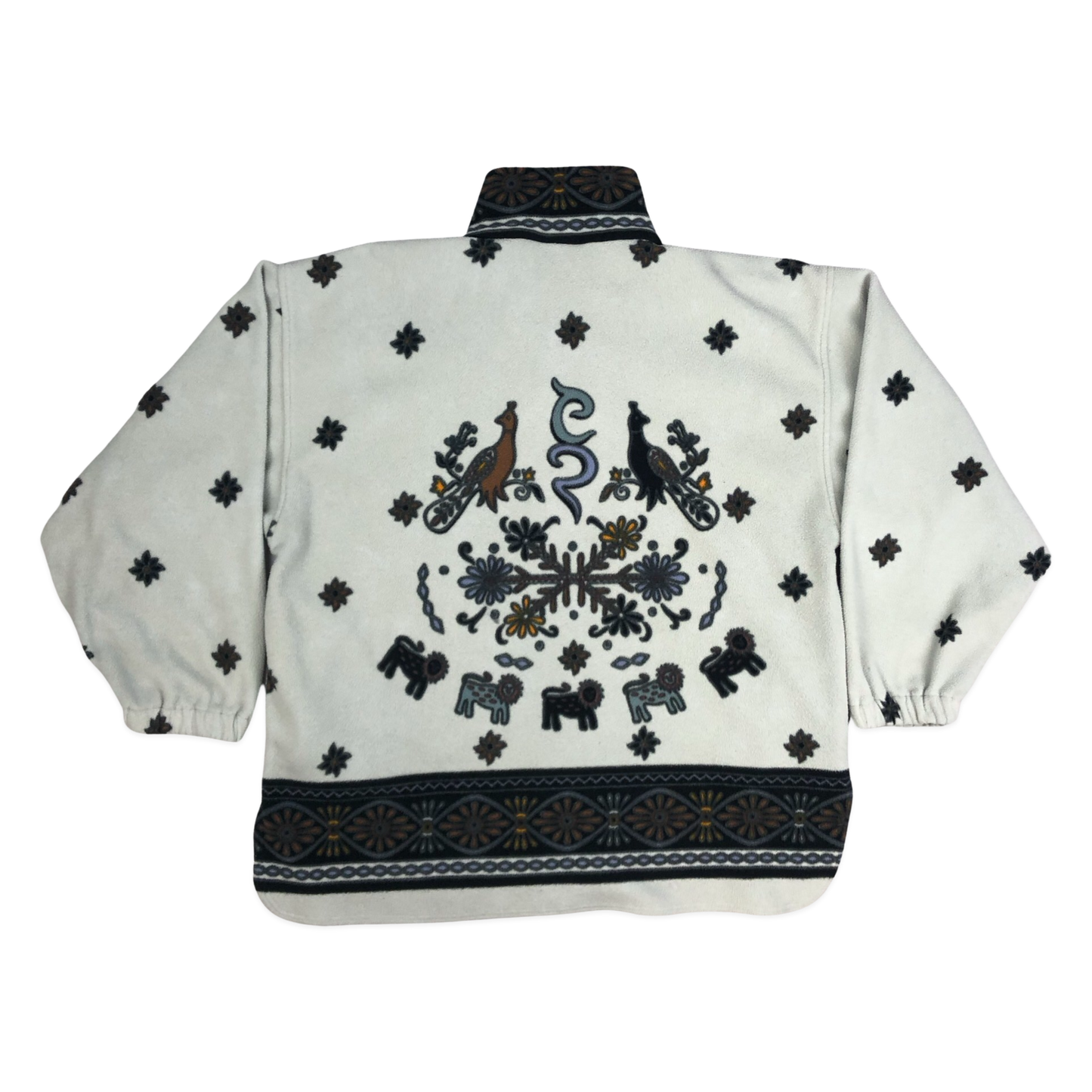 Vintage Abstract Pattern Beige 1/4-zip Fleece 3XL