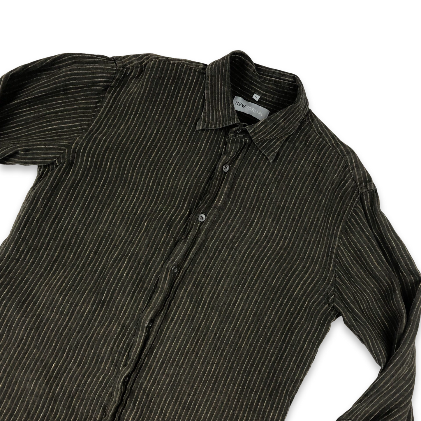 Vintage Striped Brown Linen Long Sleeved Shirt Size M