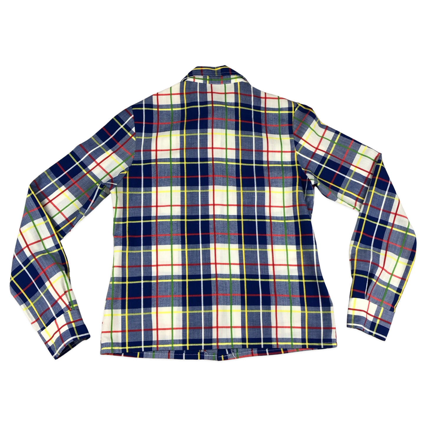 Vintage 70s Blue White Plaid Shirt Blouse 6