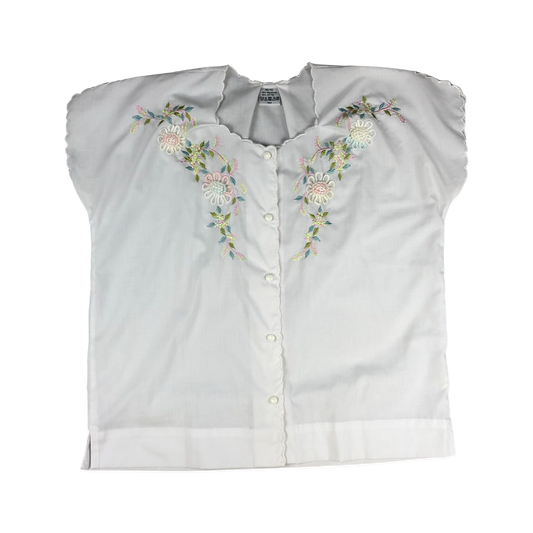 Vintage 80s 90s White Boxy Embroidered Blouse 14