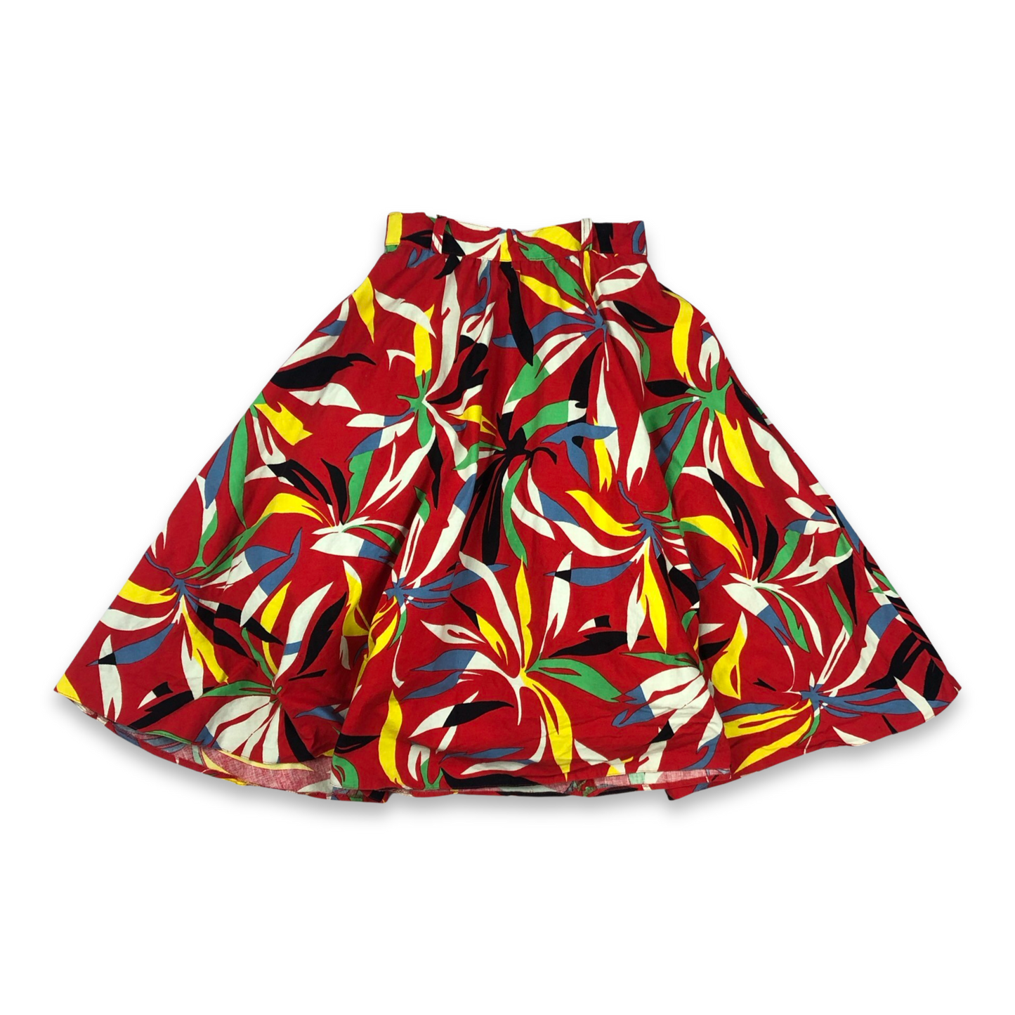 Vintage 80s Cotton Red Loud Floral Patterned Full Circle Skirt 4