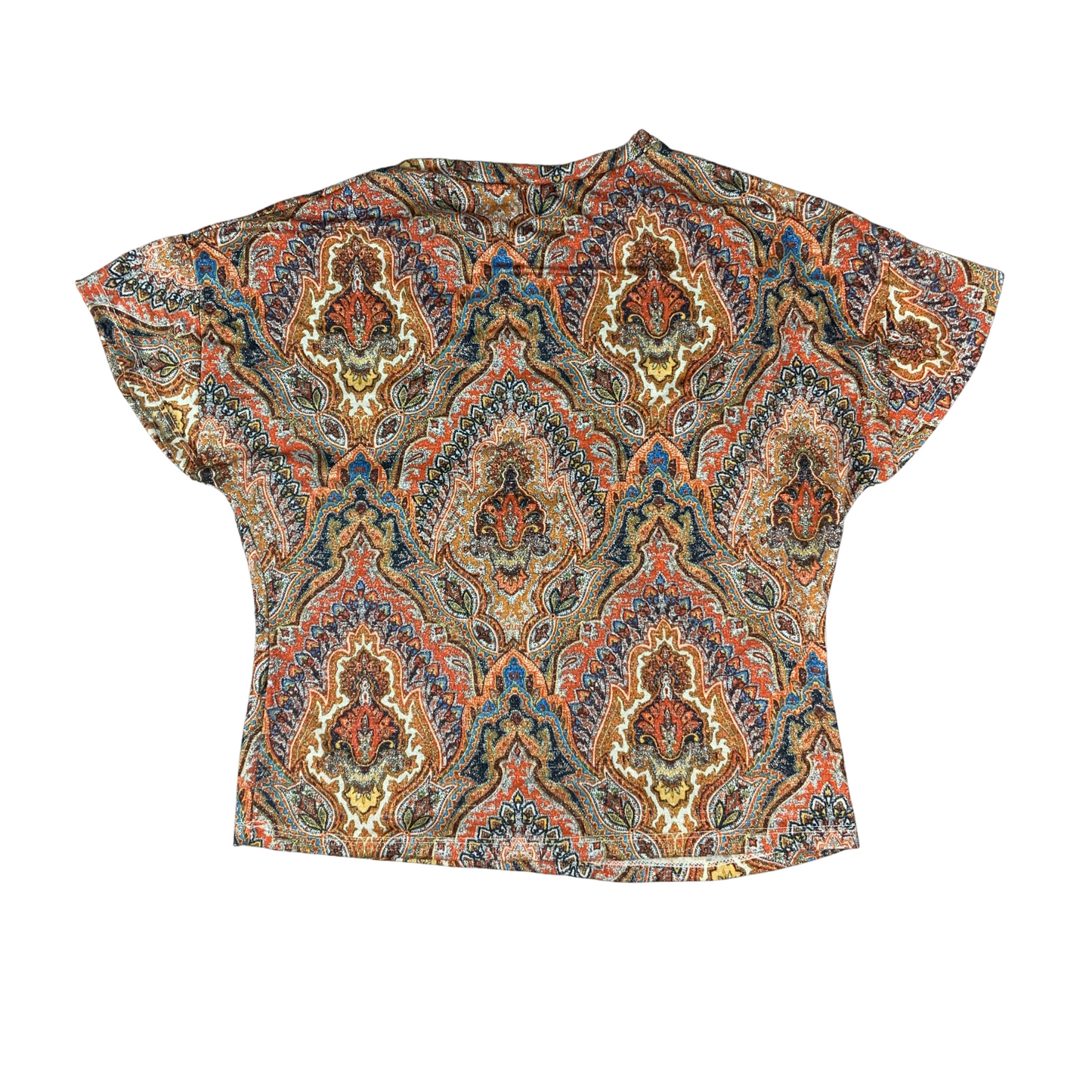 Vintage Orange Brown Green Paisley Pattern Lurex Crop Top 12 14