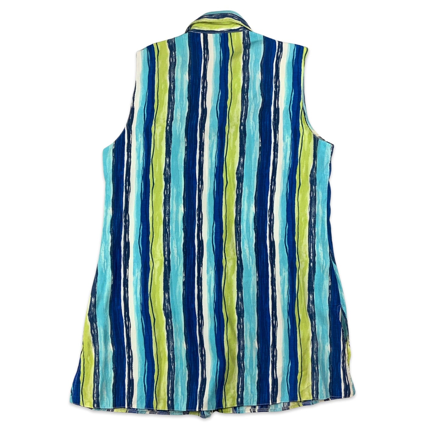 Blue White & Green Striped Sleeveless Blouse 10 12