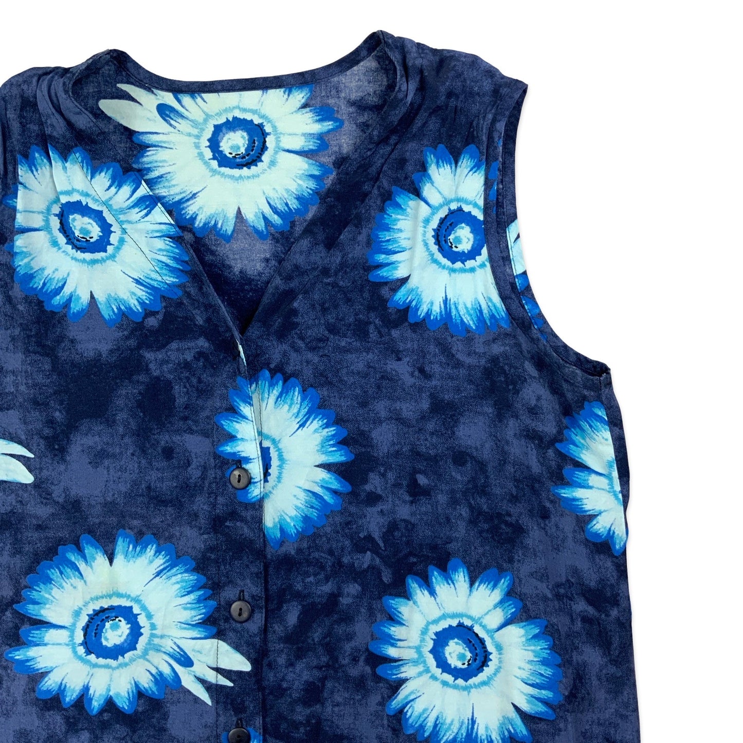 Blue & White Floral Print Sleeveless Blouse 14 16