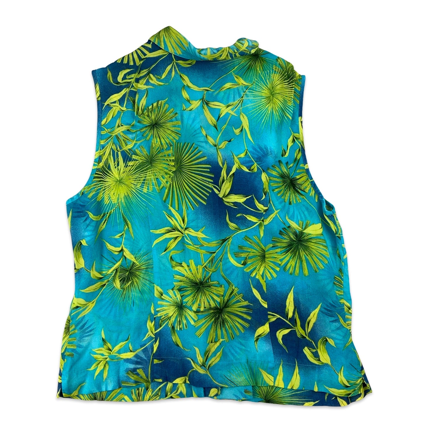 Green & Blue Botanical Print Sleeveless Blouse 14 16