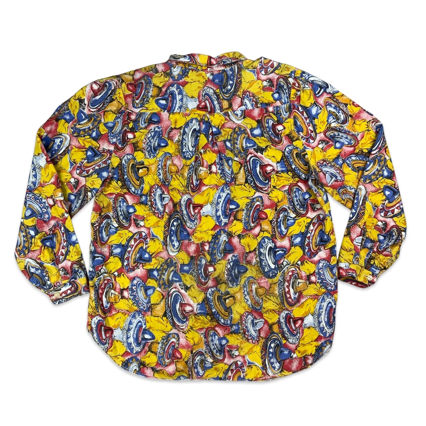 Vintage Yellow Red & Blue Sombrero Print Blouse 18 20