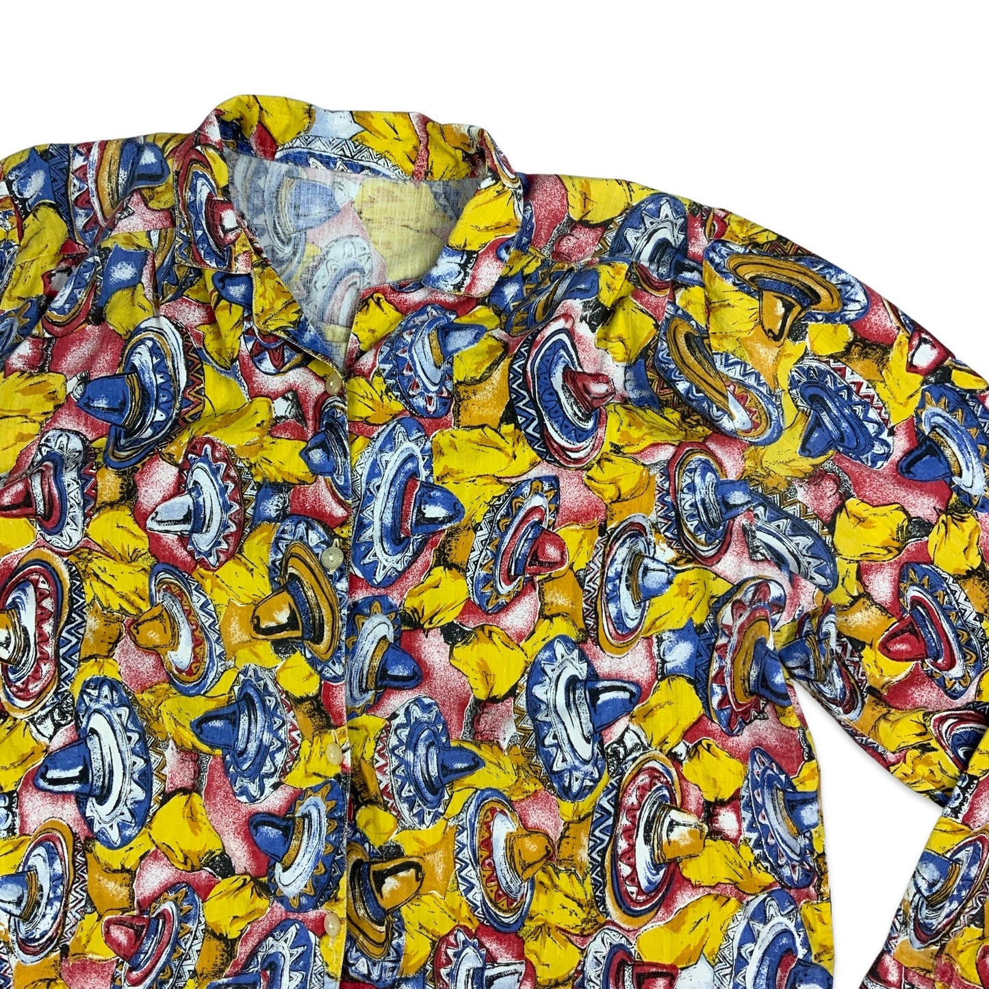 Vintage Yellow Red & Blue Sombrero Print Blouse 18 20