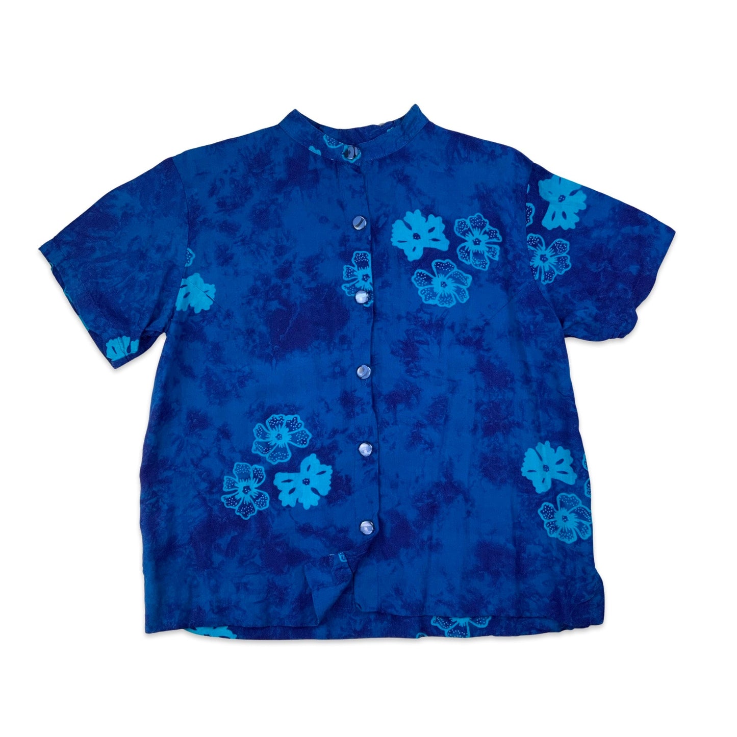 Blue Floral Print Short Sleeve Blouse 14 16