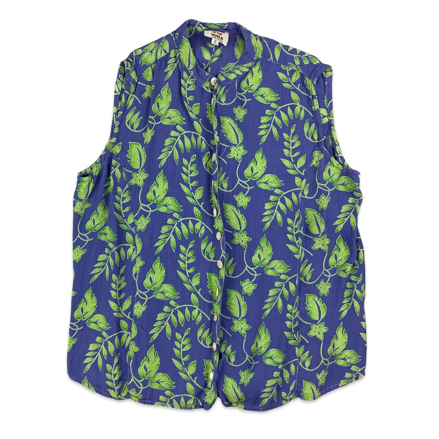 Blue & Green Botanical Print Sleeveless Blouse 12 14