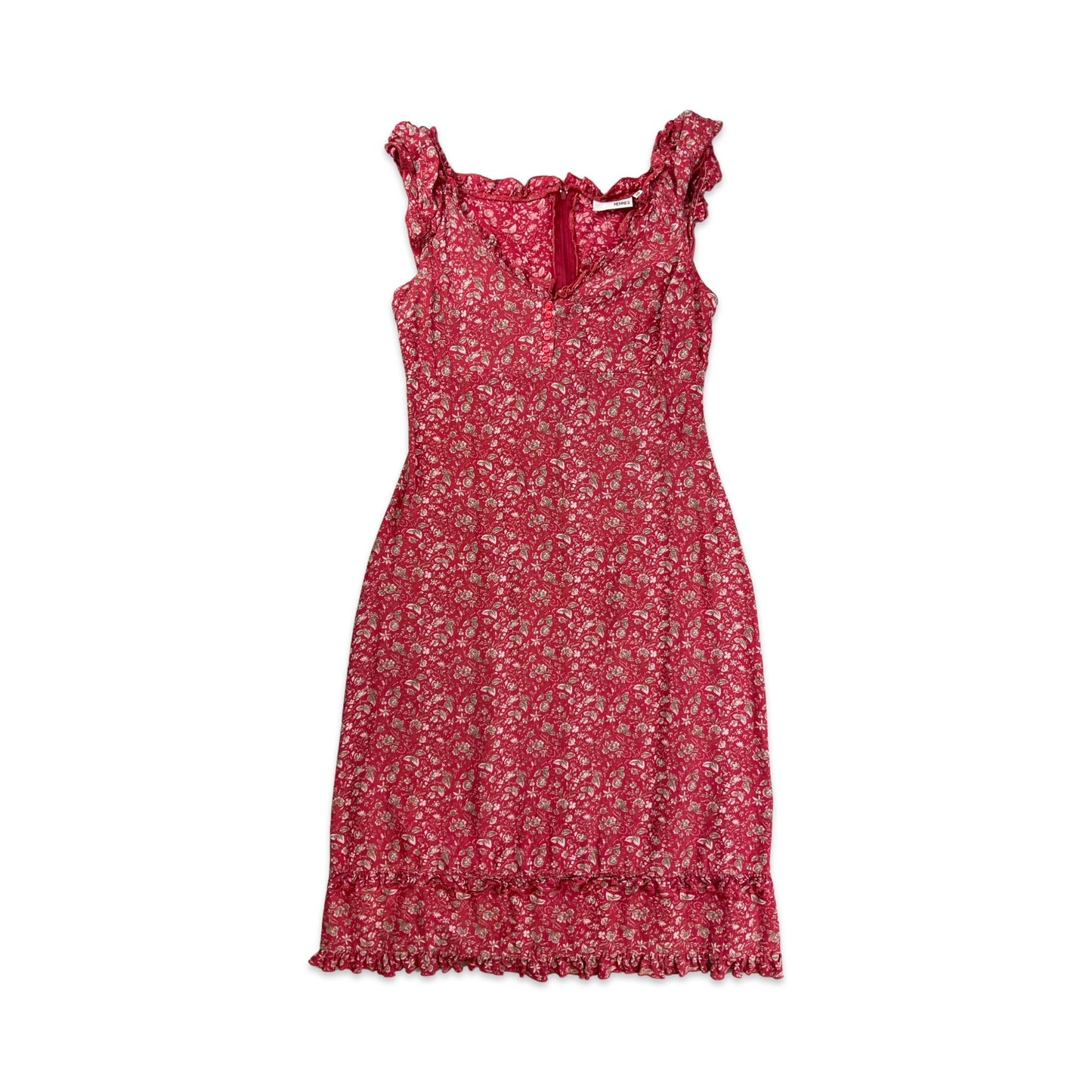 Vintage Pink & White Floral Print Sleeveless Dress 10 12