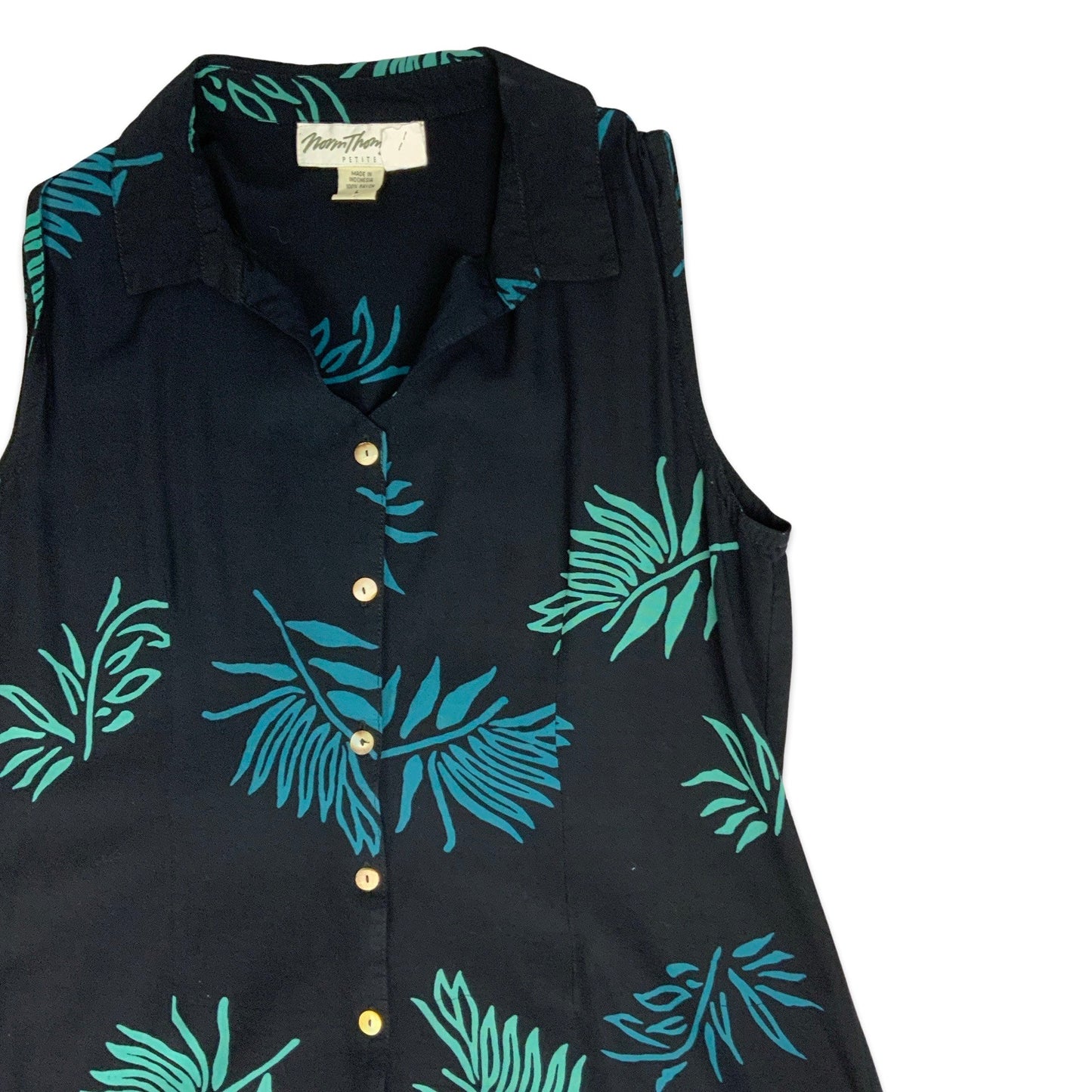 Y2K Black & Teal Botanical Print Sleeveless Button-up Maxi Dress 14 16