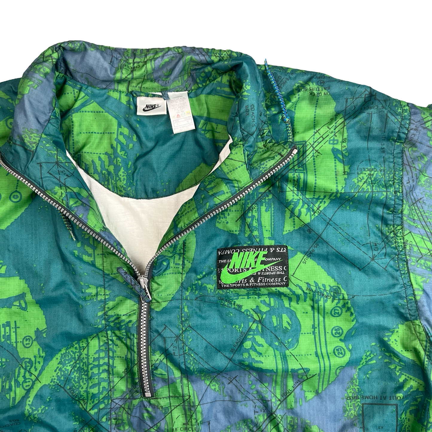 Vintage 90s Nike Green & Blue Crazy Pattern Pullover Anorak Jacket XXL