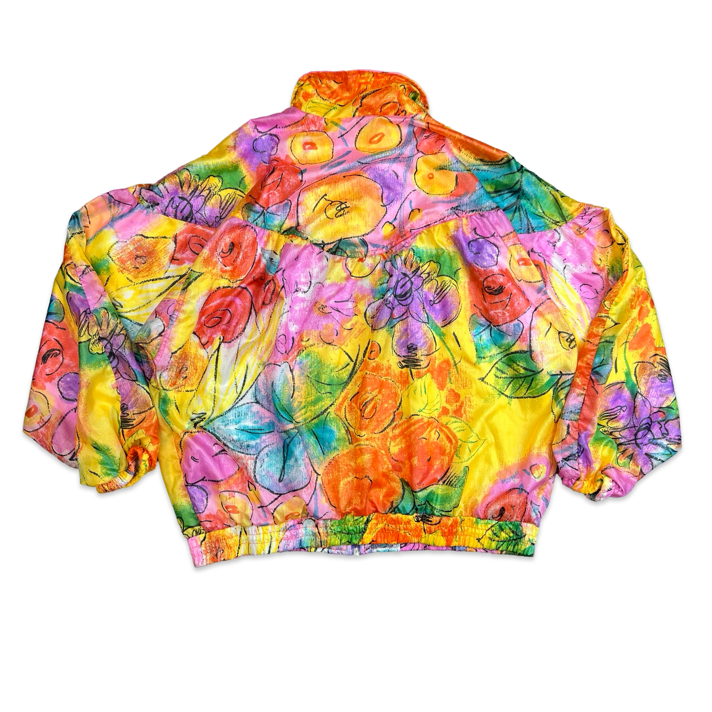 Vintage 90s Adidas Bright Pink Yellow Orange Crazy Pattern Shell Bomber Jacket 10