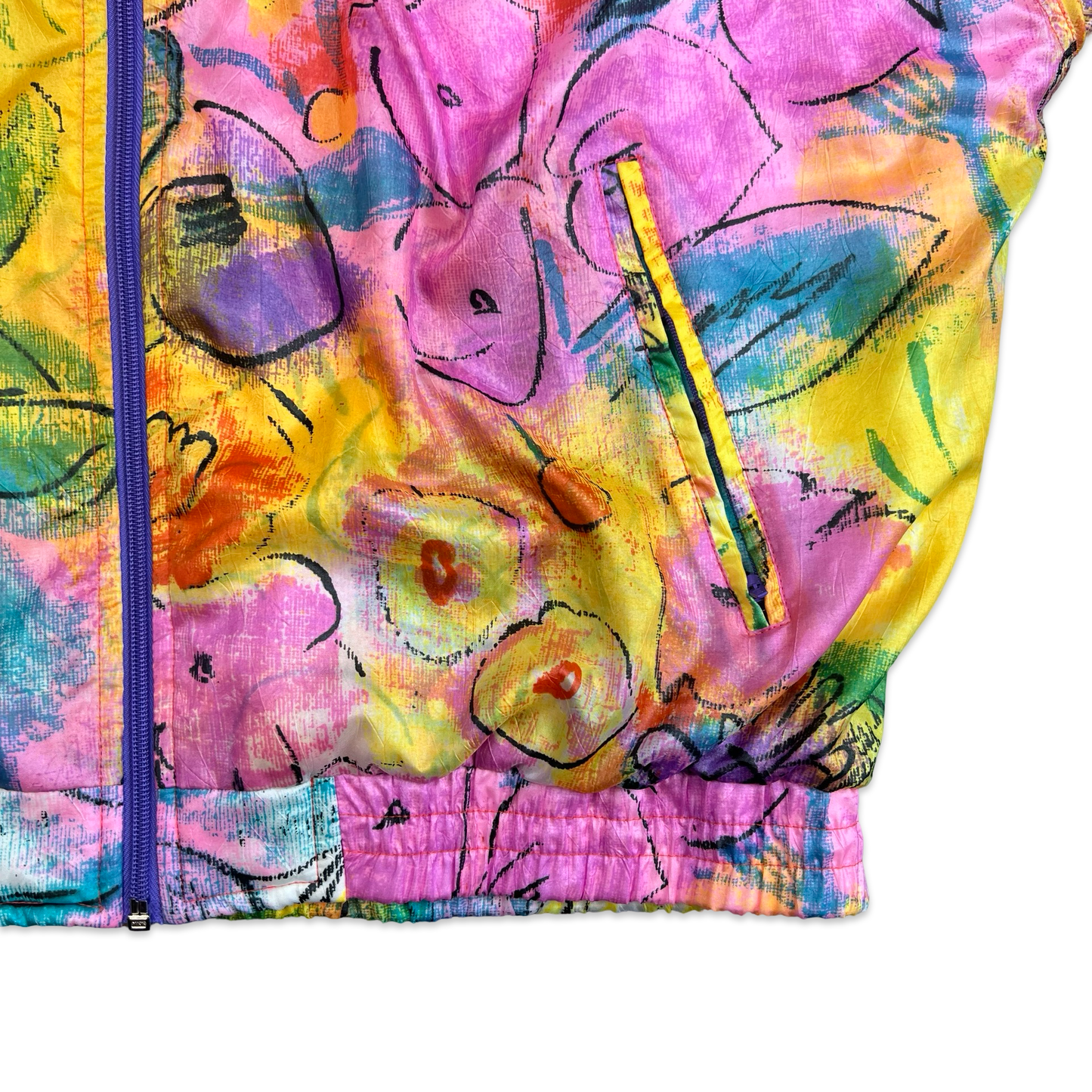 Vintage 90s Adidas Bright Pink Yellow Orange Crazy Pattern Shell Bomber Jacket 10