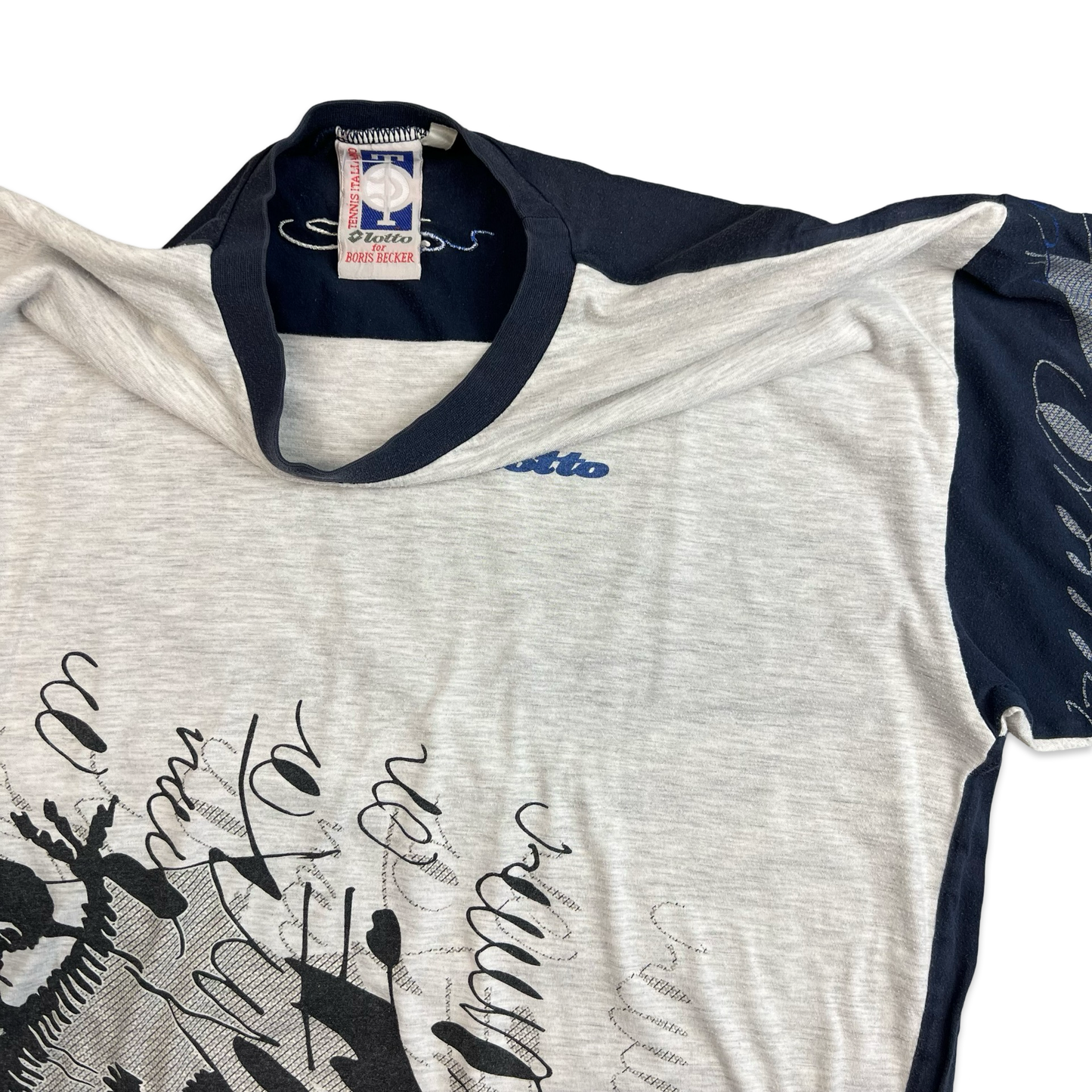 90's Lotto Boris Becker Grey & Navy Graphic Tee L