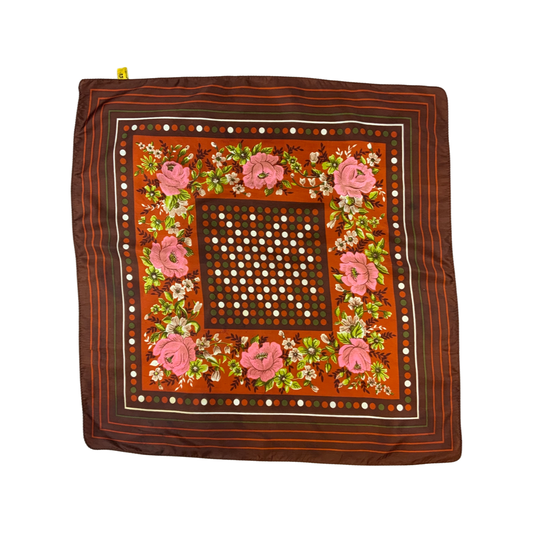 Vintage Brown and Pink Floral Scarf